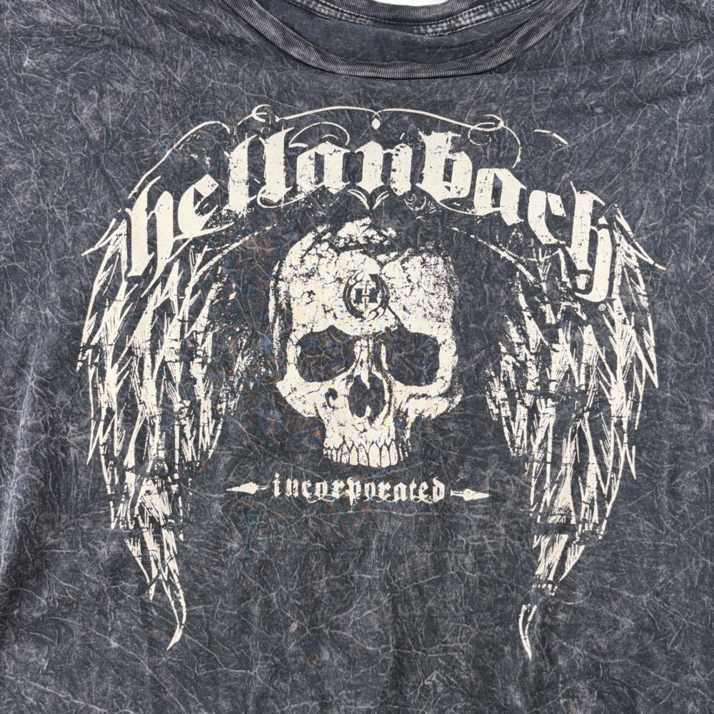 Hellanbach Shirt Skull Wings Acid Wash Shirt Mens 2XL Black Short Sleeve